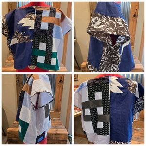 Upcycled Quilt-top Cropped Blouse S-L Handmade Dont Throw It Out